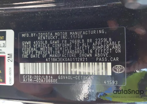 2010 Toyota Camry Se V6 from USA, damaged, VIN 4T1BK3EK0AU112821